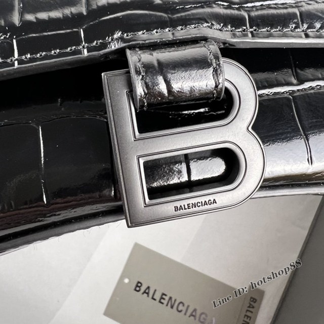 Balenciaga專櫃爆款鱷魚紋黑色黑扣中號Hourglass沙漏包 巴黎世家頂級原單手提肩背包 fyj1215